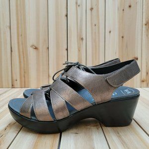 Dansko Women's Janet Sandals Size 40 Pewter Leather Heeled Comfort Lace Up